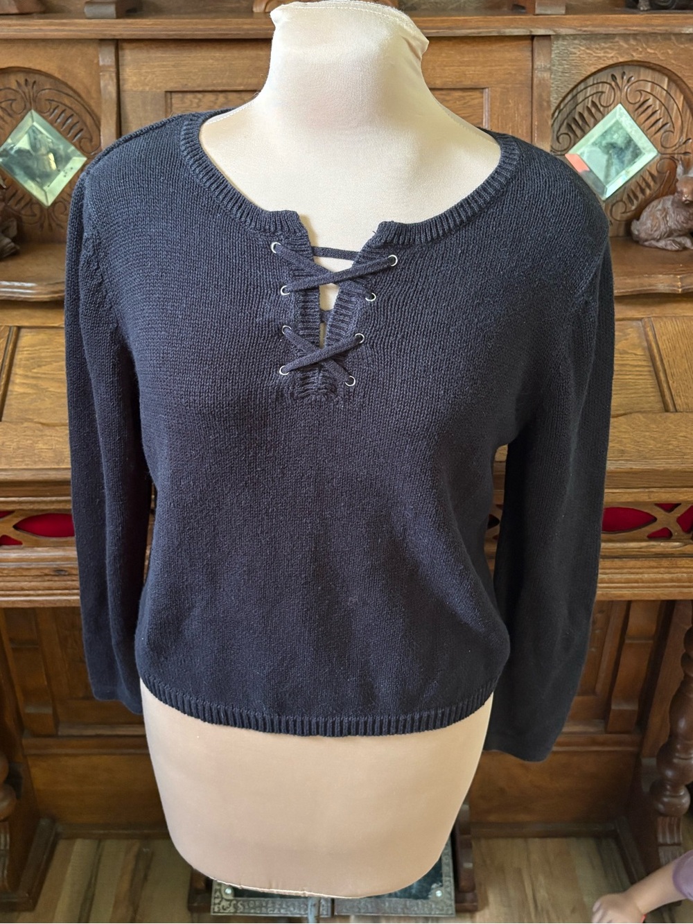 Women’s whimsygoth goth alternative boho Lace-Up Black Sweater
